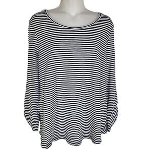 Chicos Top Cotton Slub Lurex Striped Utility 3/4 Button Sleeve Knit Size 1 US M